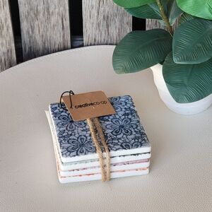 Creative Co-Op Blue Green Red Orange Floral EmbosseevCoaster Set